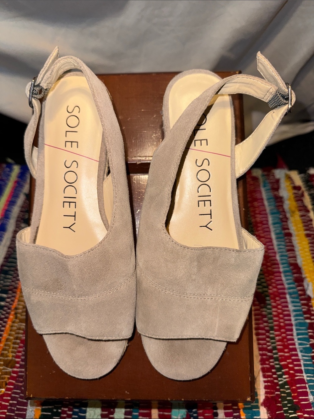 Sole Society Taupe Suede Open-Toe Slingback Mules size 7.5